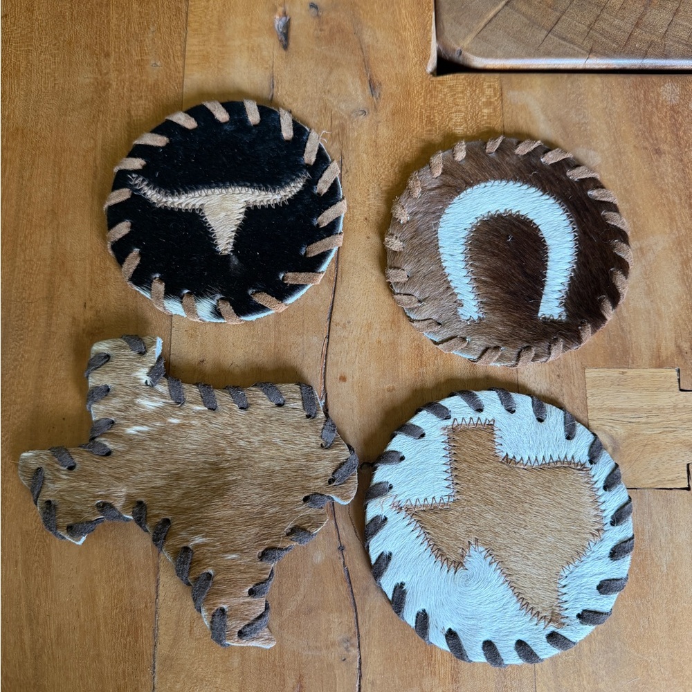 Cowhide Texas/Western Coasters Set